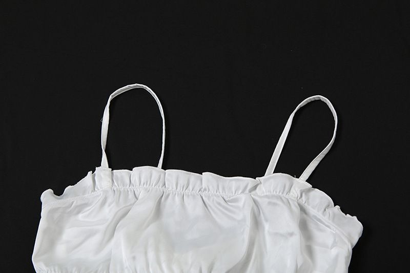 Damenbekleidung Neuer sexy süßer Pyjama mit Schnürung und Hosenträgern, einfarbig, hoch taillierter Shorts-Anzug mit Rüschen_voghion.com