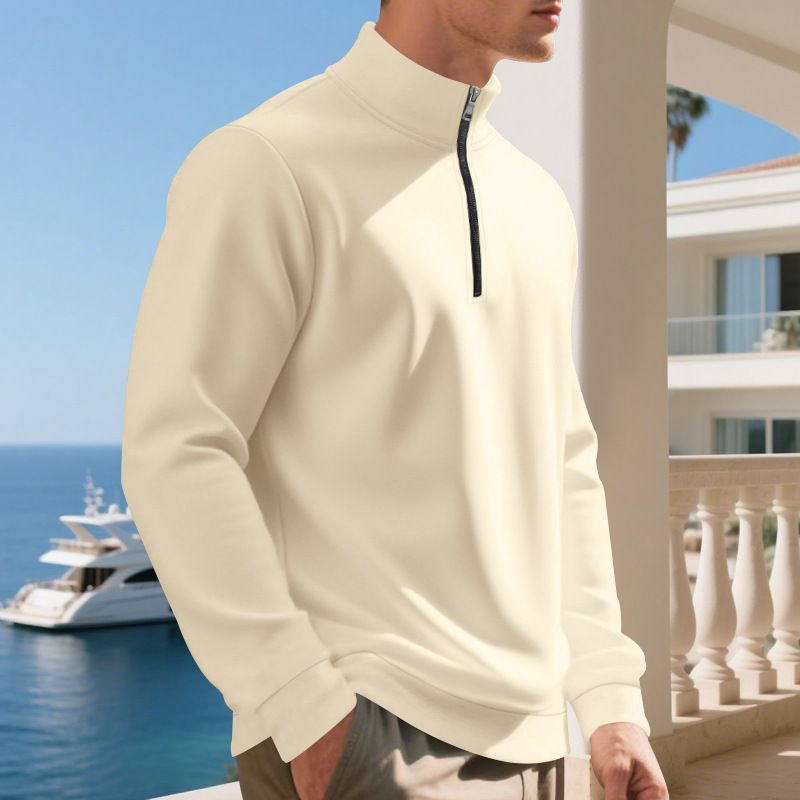 Felpa da uomo con fodera in pile e cerniera a un quarto – Abbigliamento casual invernale caldo ed elegante (S-XXXL, colori a tinta unita)_voghion.com