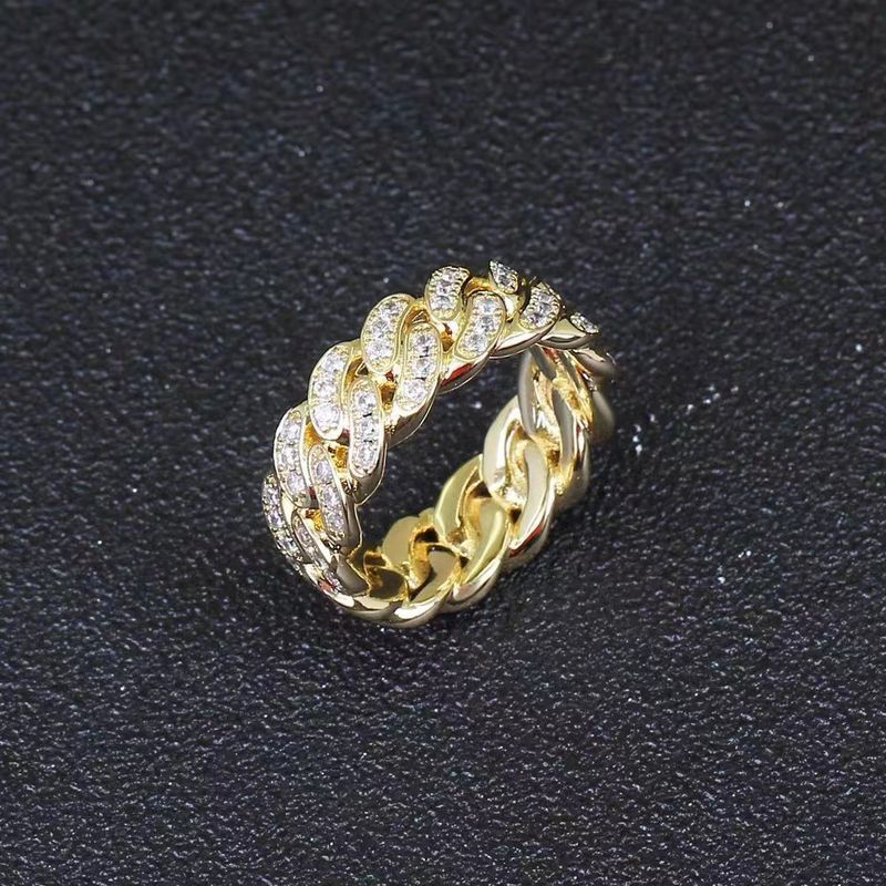 Anello a dito chiuso con diamanti, stile hip-hop, minimalista, alla moda, con catena cubana intarsiata, per uomo e donna._voghion.com
