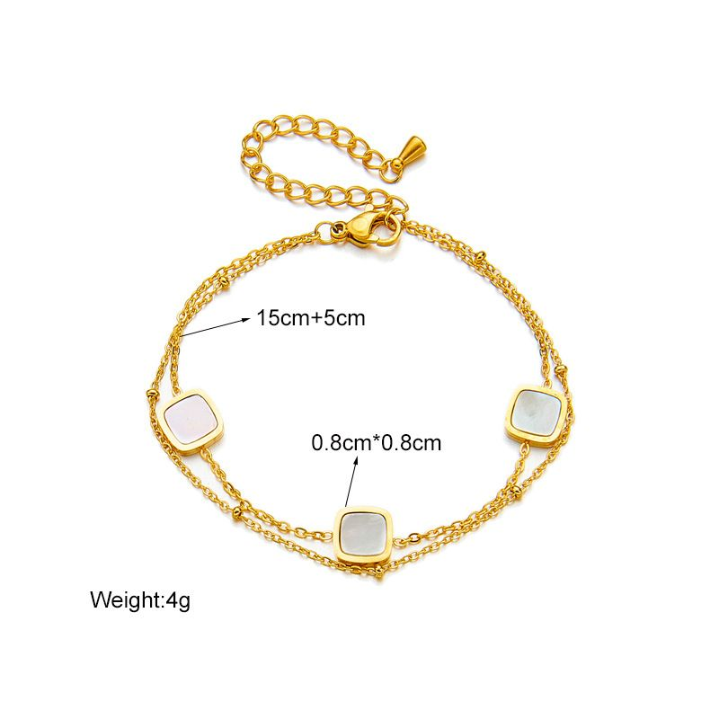 Unisex Nowy Prosty Wysokiej Klasy Niszowy Projekt Kwadratowy Masa perłowa Dwuwarstwowy Łańcuch Tytanowa Stalowa Uniwersalna Bransoleta_voghion.com