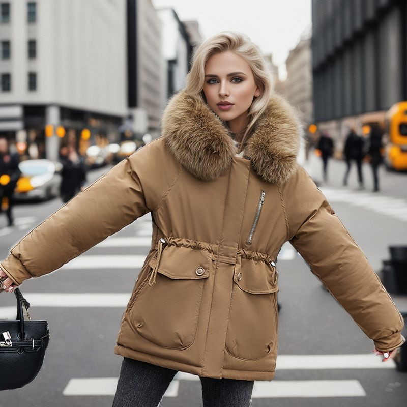 Women's short plush inner pie to overcome waist slim-fit warm cotton-padded jacket_voghion.com