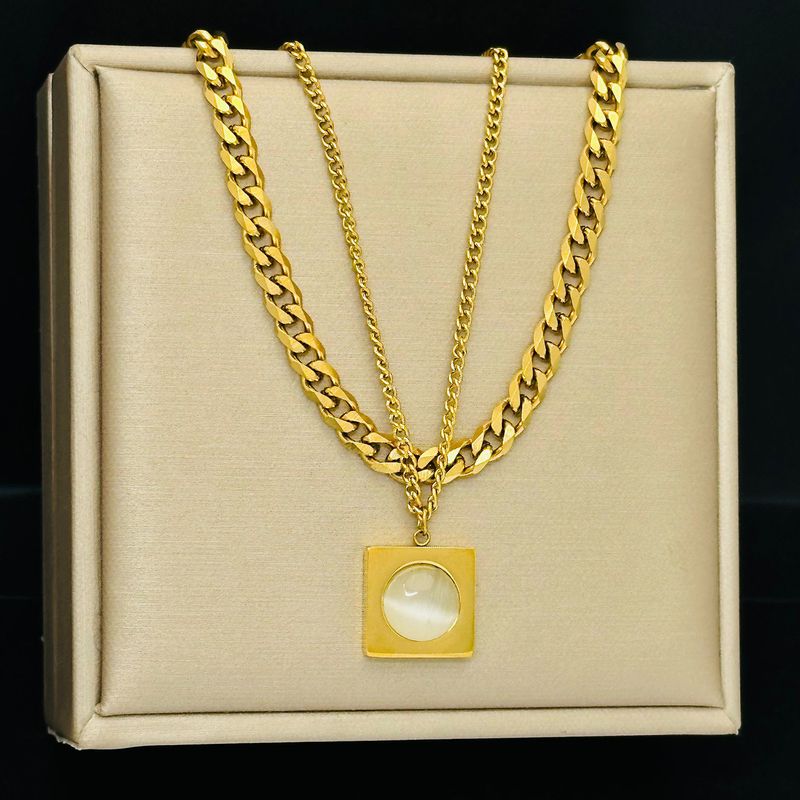 Cat's Eye Square Simple High Grade Double Layer Necklace For Women With Light Luxury Small Design, Fashionable_voghion.com