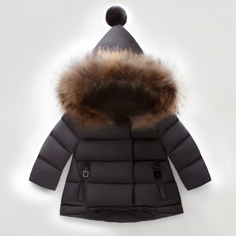 Wintermantel für Mädchen mit echtem Pelzkragen, warm wattierte Jacke für Kleinkinder und Kinder, Oberbekleidung mit Kapuze im koreanischen Stil_voghion.com