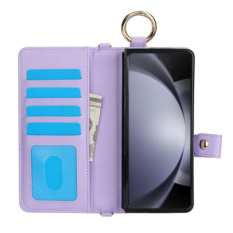 Custodia in pelle pieghevole per Samsung Galaxy Z Fold 6, 5, 4, 3, con tracolla, cordino da polso e supporto, con slot per S Pen_voghion.com