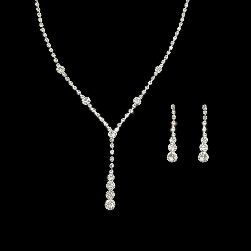 Set di gioielli da donna: elegante collana a V, orecchini, bracciale e fermagli per abiti con dettagli in strass per feste serali e occasioni speciali_voghion.com