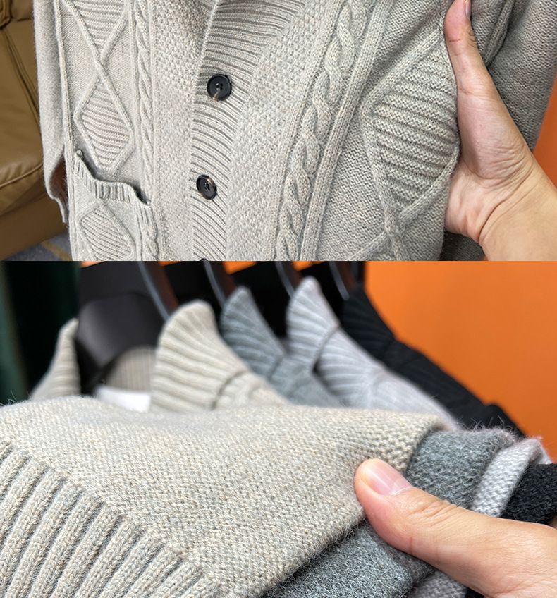 Men’s Shawl Collar Knit Cardigan – Oversized Casual Sweater (M-4XL, Black/Khaki/Grey)_voghion.com