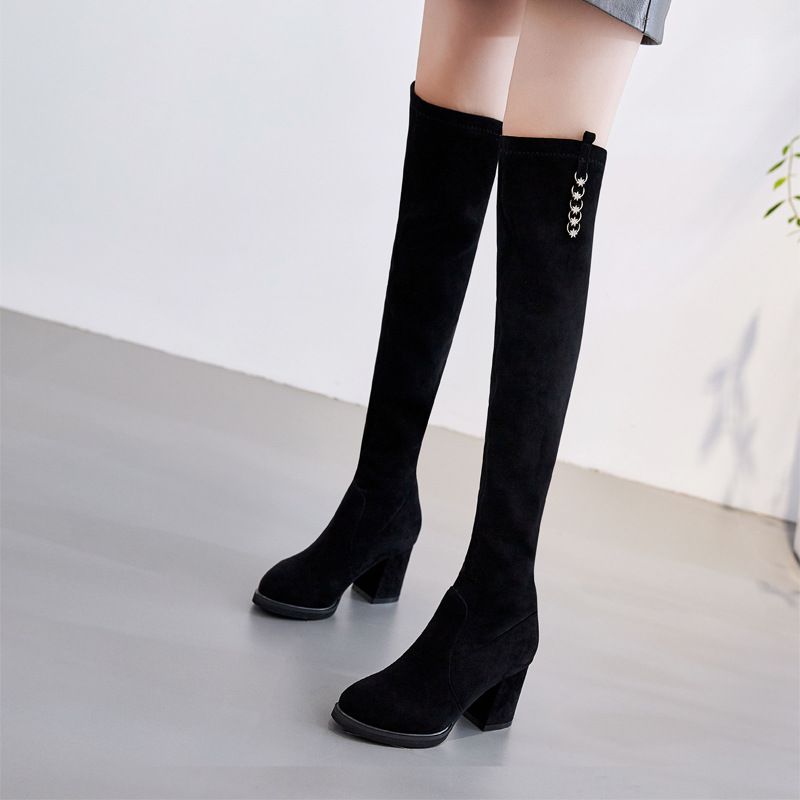 Autumn Winter Over-the-Knee For Women, Chunky Suede Slimming Elastic Lined High Heel Boots, Women's Long Boots_voghion.com