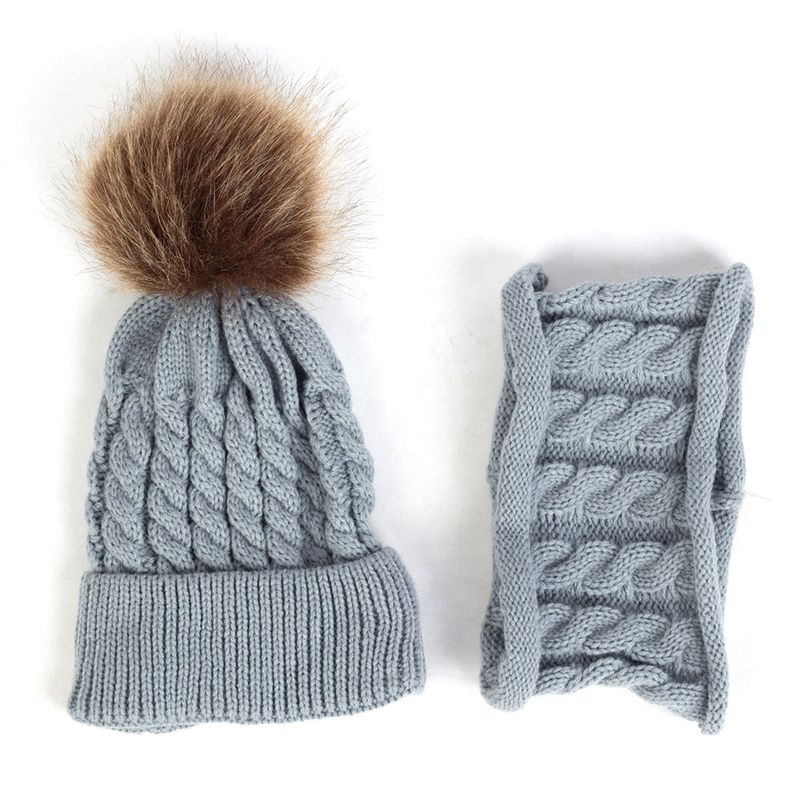 Herbst Wintermütze Lätzchen zweiteilig mit Ball Jungen und Mädchen kleine Fried Dough Twists Wollbedeckung Kopfmütze Baby_voghion.com