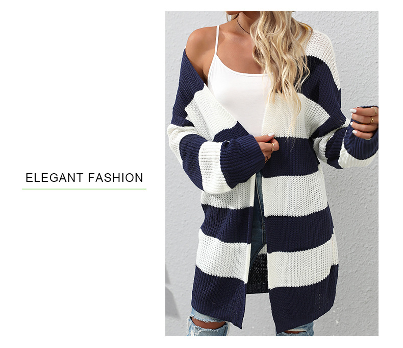 Gestreifter, lockerer, lässiger Pullover mit langen Ärmeln_voghion.com