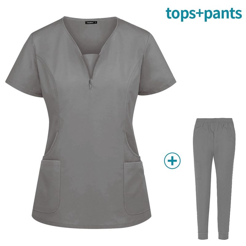 Abiti da lavoro per salone di bellezza da donna, tuta per sala operatoria, tuta per lavare le mani, tuta elastica da medico a maniche corte_voghion.com