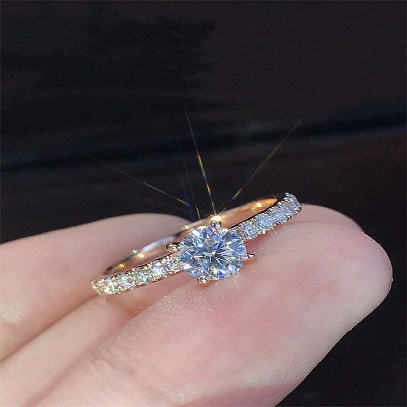 Simple Fashion Simulation Diamond Ring Diamond-embedded Wedding Couple Ring Wedding Ring_voghion.com