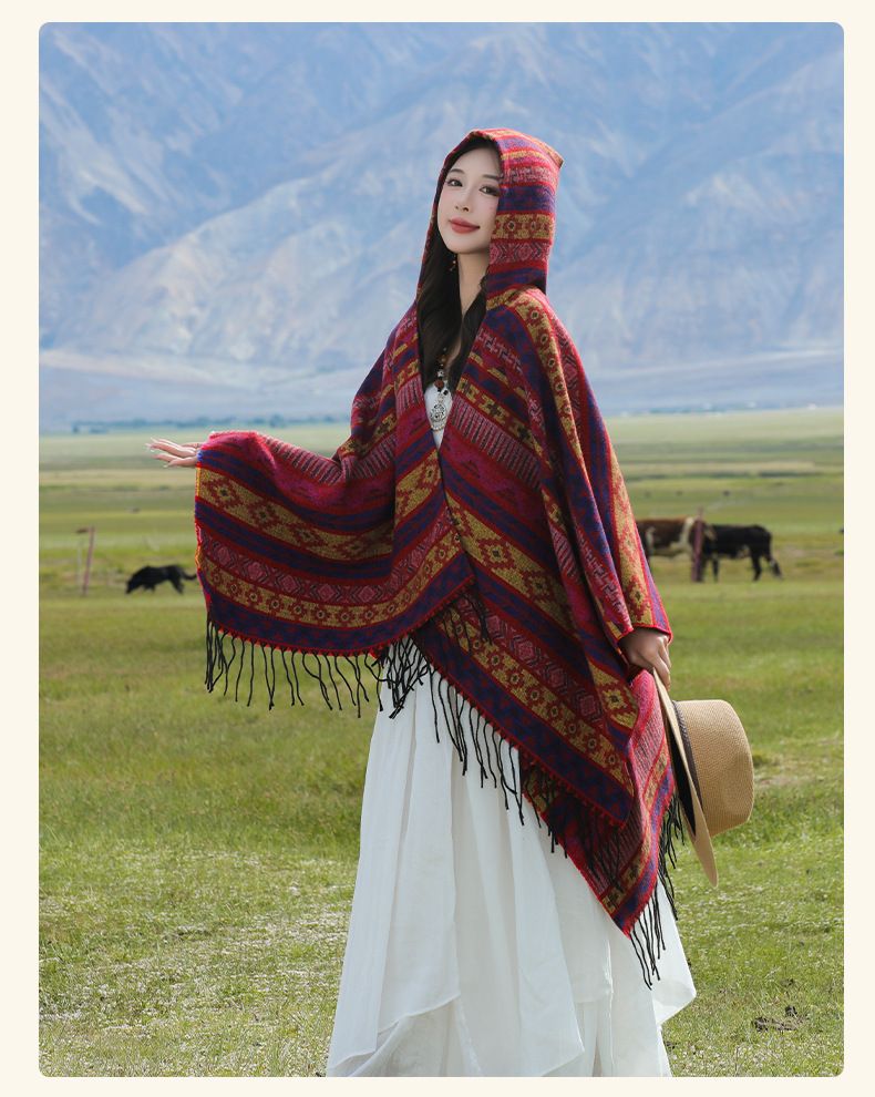 Vintage Ethnic Scarf For Women - Warm Winter Shawl, Travel Wrap, Bohemian Blanket Scarf With Plaid Pattern_voghion.com
