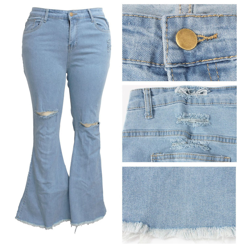 Roupas femininas tendência da moda personalidade rasgada calças largas elásticas_voghion.com
