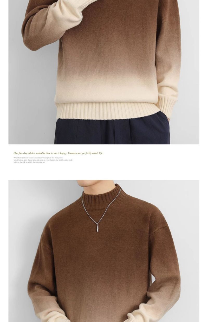 Herren-Strickpullover mit Ombré-Muster – Halbrollkragen, lockere Passform, Stretch-Polyestermischung (Armeegrün/Blaugrau/Beige/Dunkelgrün/Chinarot)_voghion.com