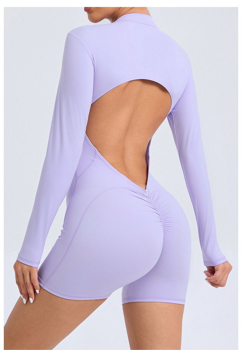 Tuta sportiva da yoga, fitness, fitness, ampia, senza schienale, ad asciugatura rapida, stile europeo e americano, con mezza zip, taglio a pesca sui fianchi_voghion.com