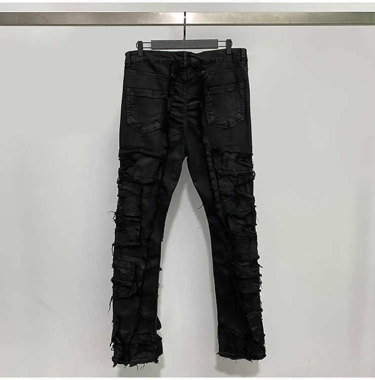Männer IEFB Neue Darkwear Männer Beschichtete Jeans Multi Thread Dekoration Wachs Bürsten Tuch Elastische High Street 2022 Männlich_voghion.com