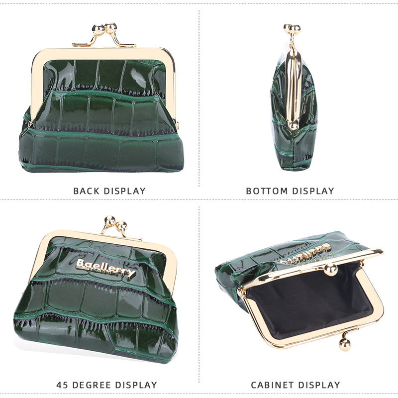 Baellerry New Coin Purse Glossy Crocodile Wallet Metal Clip Buckle Coin Purse_voghion.com
