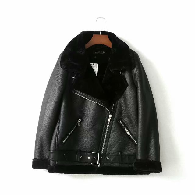 Damenmode dreifarbiger langer Ledermantel mit lockerer Taille_voghion.com