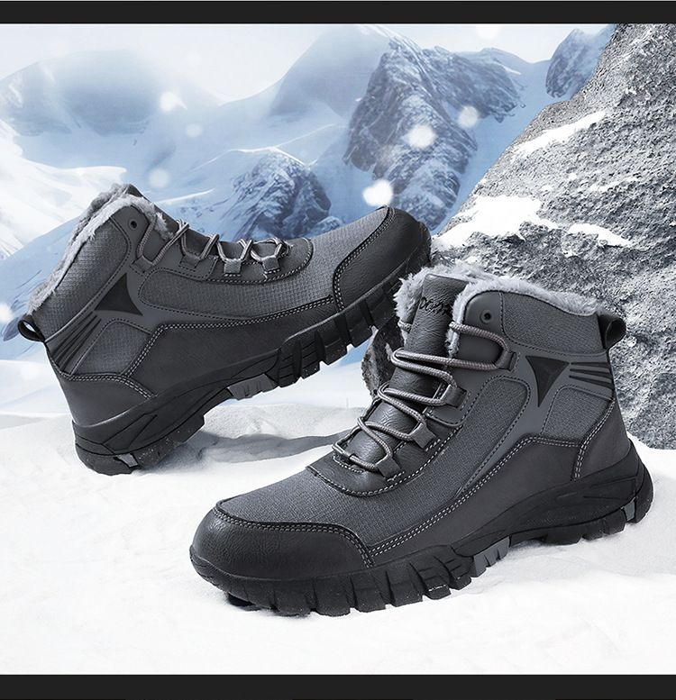 Grensoverschrijdende antislip wandelschoenen in grote maten, sneeuwlaarzen voor heren, gevoerd met fleece, verdikte sneaker, waterdicht, koudebestendig, warm, hoge katoenen laarzen voor heren_voghion.com