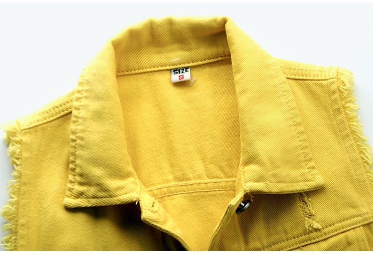 Ropa de mujer Chaleco vaquero multicolor Chaqueta corta ajustada sin mangas para mujer Cárdigan superior roto_voghion.com