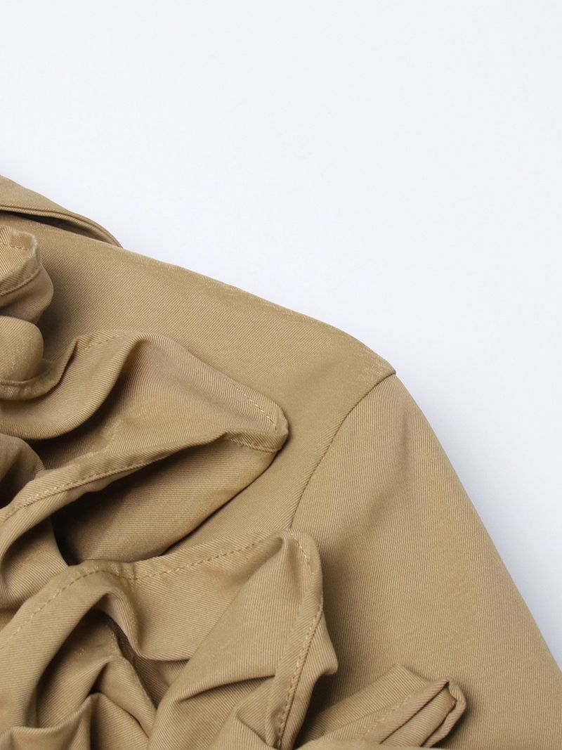 Women's Clothing Temperament commuting style mid length windbreaker lapel long sleeve ruffle stitching slim fit over the knee coat_voghion.com