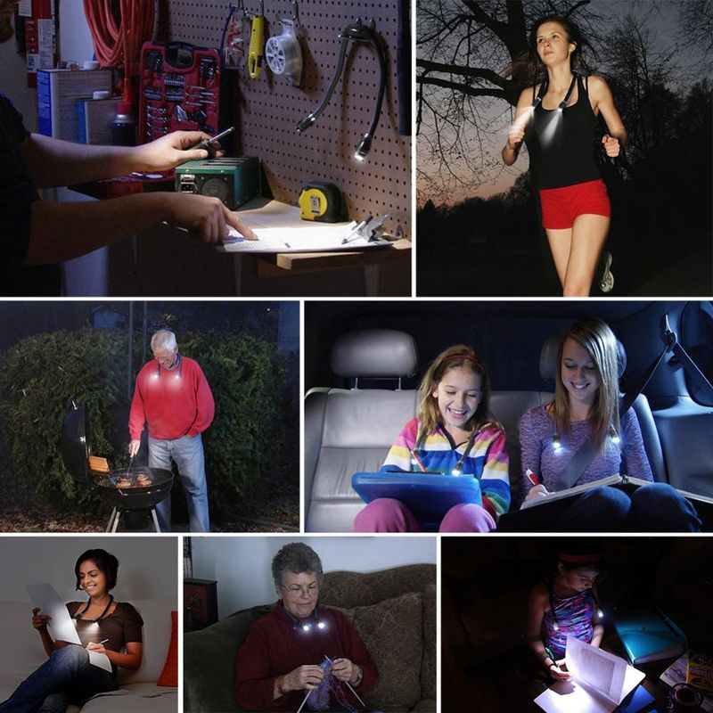 Lampada da collo a LED vivavoce portatile ricaricabile tramite USB, lampada da lettura, luce notturna a LED, torcia da campeggio_voghion.com