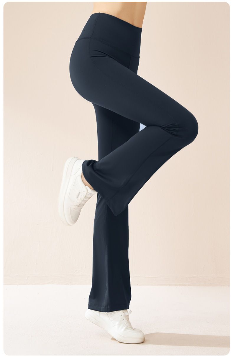 Juyitang Weites Bein, hohe Taille, Hüftlifting, Bauchkontrolle, hochelastisch, nahtlos, schlankmachende Yoga-Schlaghose_voghion.com