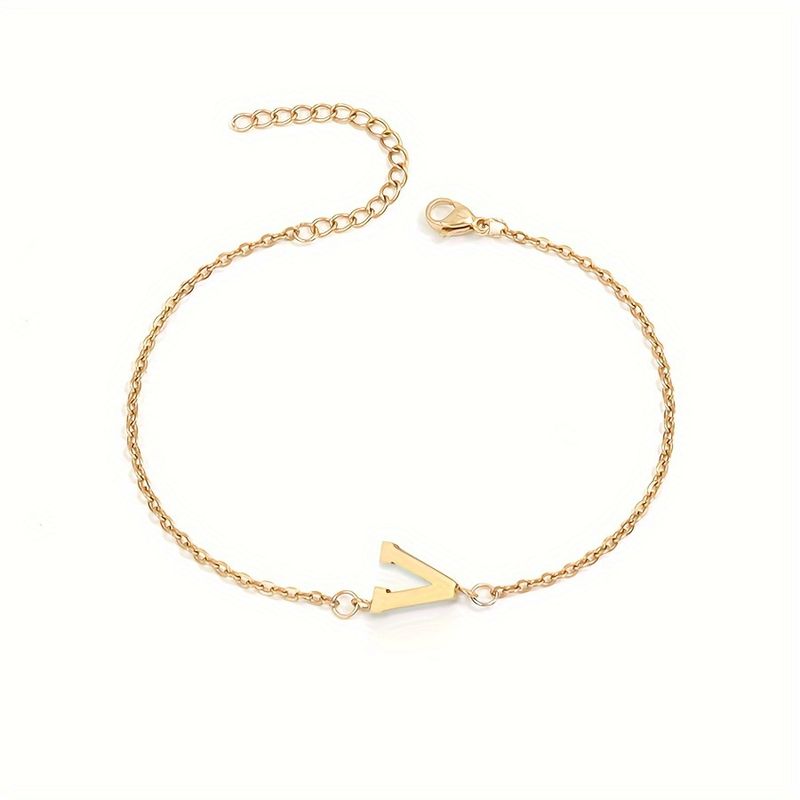 1pc Letter Shape Beads Thin Chain Bracelet, Simple Minimalist Hand Chain Unisex Jewelry Decoration_voghion.com