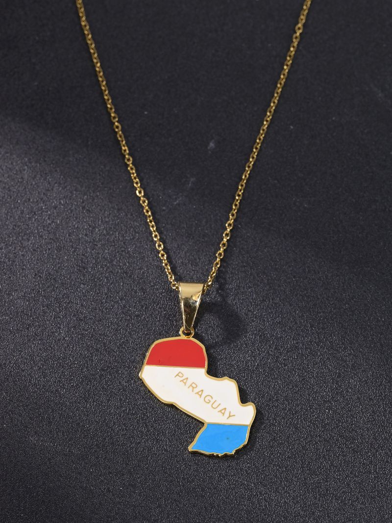 Collier pendentif en acier inoxydable avec carte du Venezuela/République dominicaine/Paraguay Amérique du Sud_voghion.com