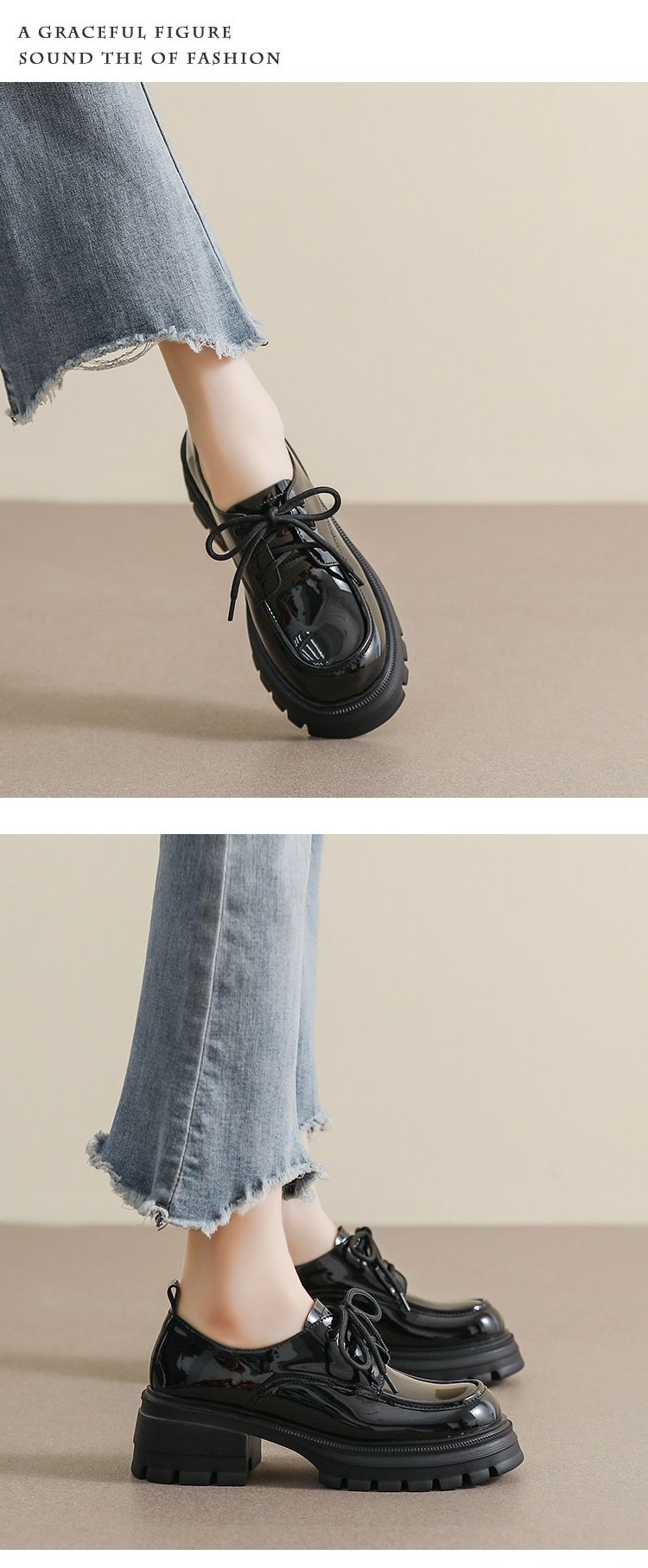 Scarpe da donna in pelle con suola spessa, stile college, piccole scarpe da uomo con lacci che aumentano l'altezza, scarpe singole da donna_voghion.com