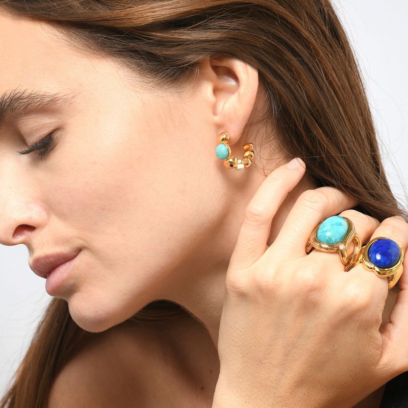 Damenschmuck, elegantes Set mit unregelmäßigen Amazonit-Ohrringen und -Ringen, geometrische Ohrringe im Vintage-Boho-Stil und stapelbare Ringe für Frauen_voghion.com
