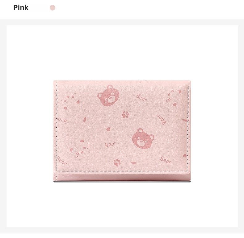Kompakte dreifach faltbare Damen-Geldbörse mit süßem Bären-Print – Mini-Geldbörse aus PU-Leder für Studenten, modisches Geschenk für Damen und Mädchen_voghion.com