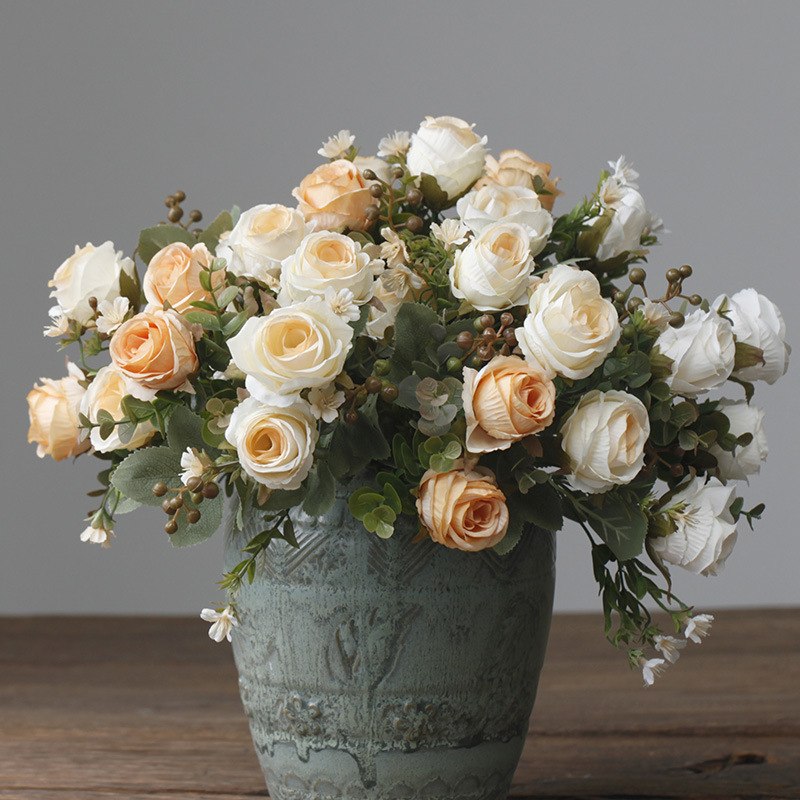 Wholesale artificial flowers 5 heads classical rose bunch wedding home decoration fake flowers road guide movable door lintel floral art_voghion.com
