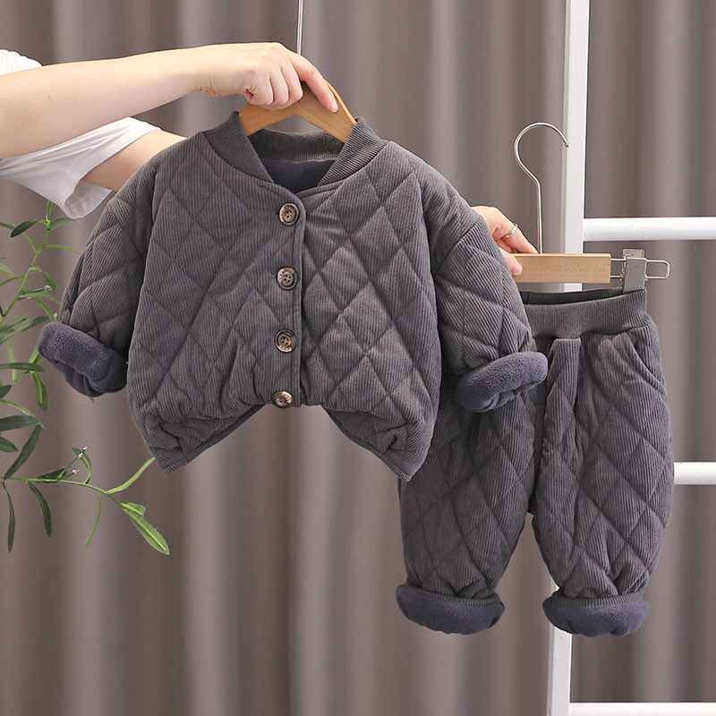 Abbigliamento invernale caldo per bambini 2025, per ragazzi e ragazze, elegante pile spesso, abbigliamento da casa, completo due pezzi_voghion.com