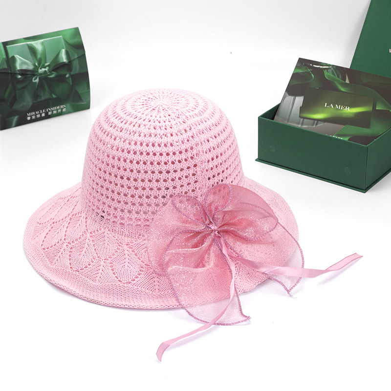 Chapeau de pêcheur de protection solaire pour femmes, style nœud à longue queue, version coréenne d'été, chapeau cool à larges bords couvrant le visage_voghion.com