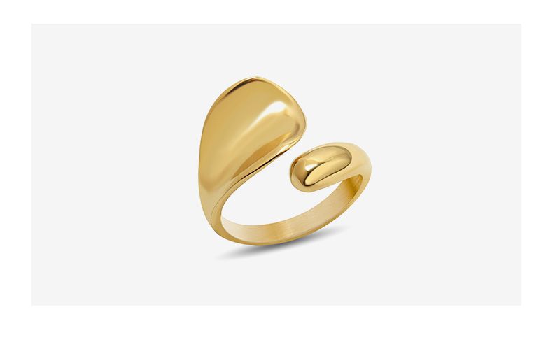 Marka French style rings simple geometric dent plain ring titanium steel gold index finger ring_voghion.com