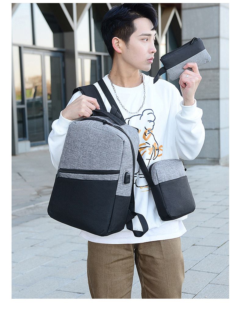 New Fashionable Three Piece Student Backpack, Men's Backpack, Korean Version Leisure Bag, Computer Bag_voghion.com