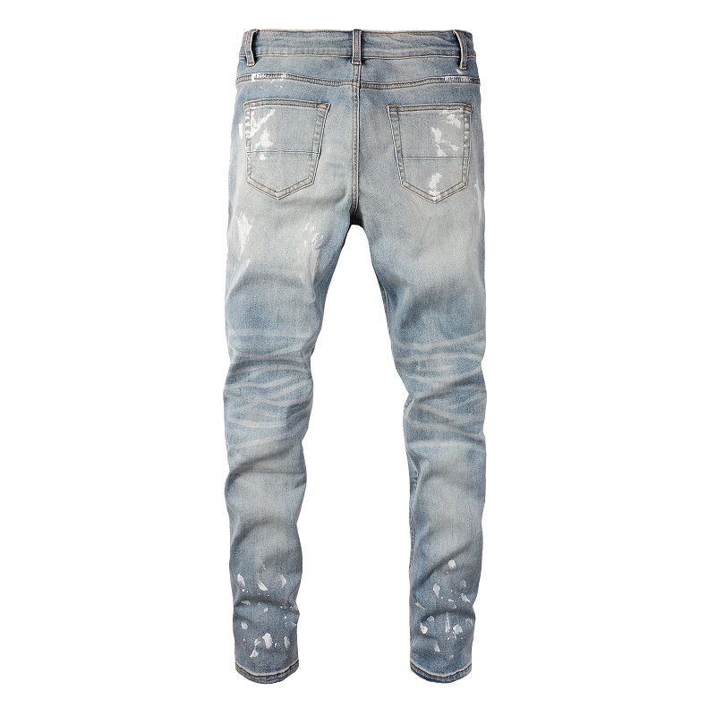 Ανδρικά ρούχα Graffiti Slim High Street Jeans Patch Diamond Hole Patch_voghion.com