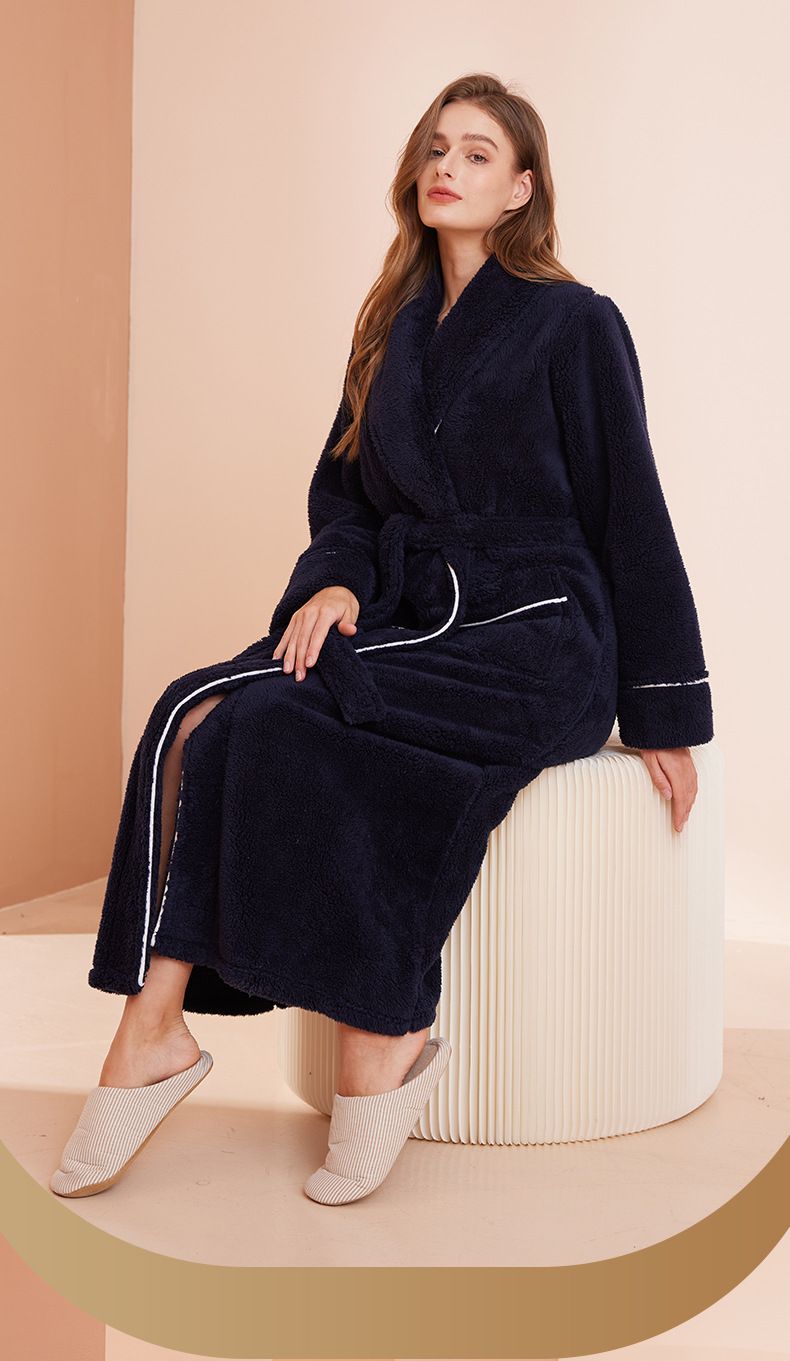 Camicia da notte ispessita bifacciale, stile autunnale e invernale, per uomo e donna, comoda coppia in velluto di cotone, accappatoio extra lungo in peluche_voghion.com