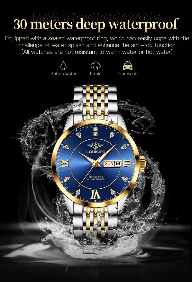 Men's Luxury Quartz Watch With Luminous Hands, Date Display, And Water Resistance - Stainless Steel Case & Band, Mineral Crystal, 42mm Round Dial_voghion.com