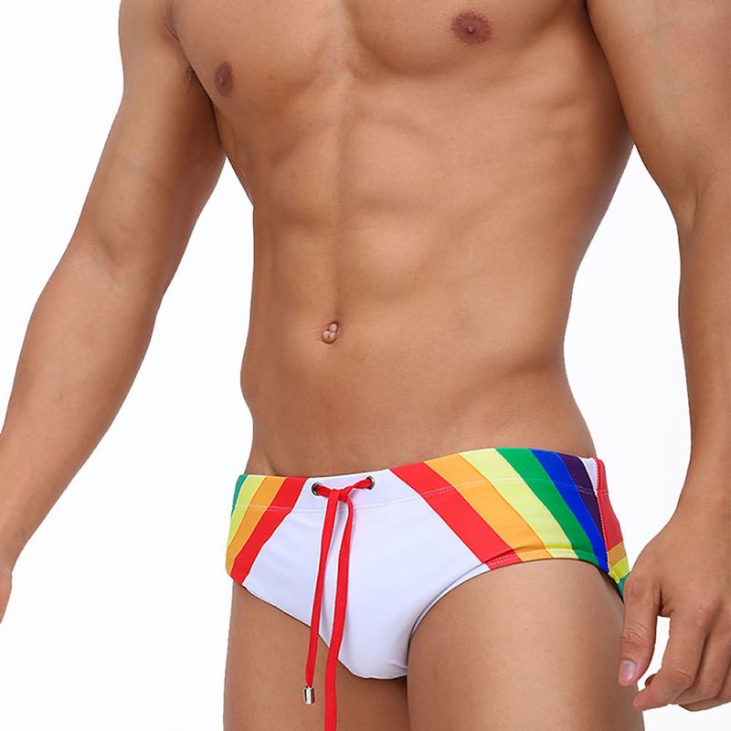 UXH Rainbow New Swim Trunks With Cup Sexy Close-fitting Quick-dry Sports Triangle For Men_voghion.com