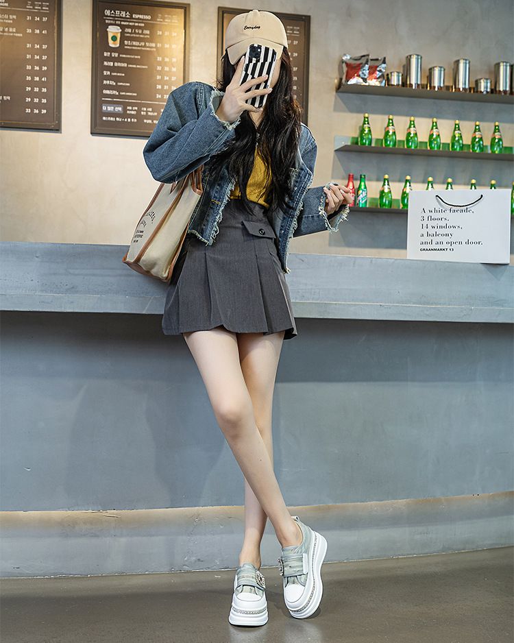 Fujin 6cm Denim Platform Wedge Genuine Leather Casual Spring Summer Autumn Comfy High Brand Chunky Sneakers Hidden Heels_voghion.com