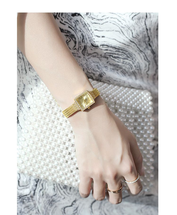 Orologio da donna, piccolo orologio quadrato, orologio al quarzo, piccolo orologio con strass, piccolo orologio in oro, orologio impermeabile per donna_voghion.com