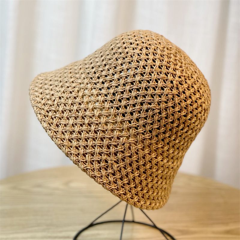 2024 Spring/summer New Korean Version of Niche Knitted Fisherman Hat Women's Hollowed Out Basin Hat Plain and Versatile Bucket Hat_voghion.com