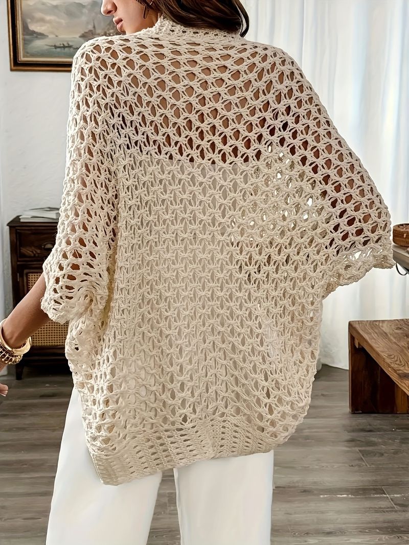 Maglione da spiaggia con lacci e maglia – Top da vacanza all'uncinetto con trafori (XS-XL, bianco/nero/albicocca/rosso)_voghion.com