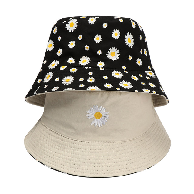 Daisies Embroidered Buckets Hat Cow Women Transparent Lace Flower Beach Panama Hats Top Snapback Fashion Daisy Sun Cap Summer_voghion.com