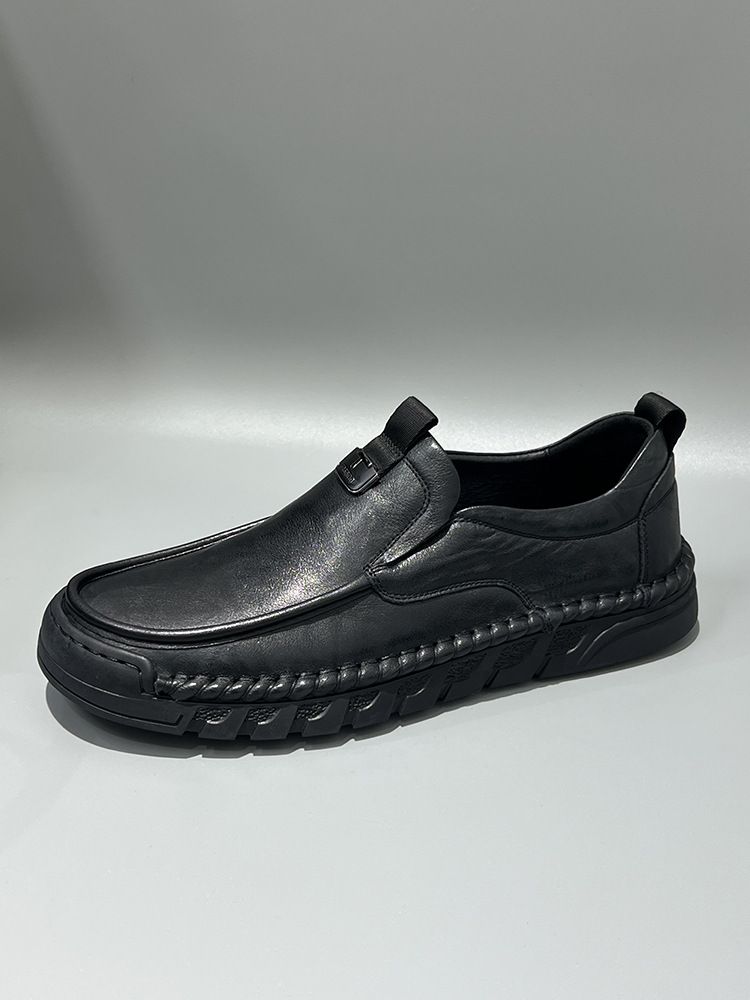 Genuine Leather Sole Loafers Wide Toe Casual Slip-On Soft Cowhide Comfortable Driving Handmade Men's Shoes_voghion.com