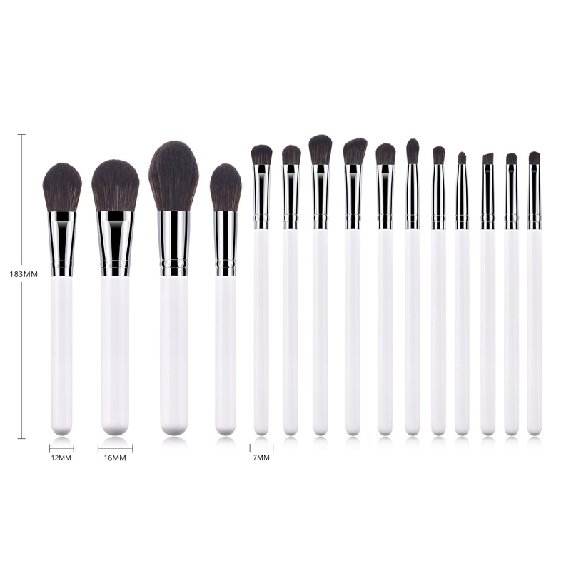 Set de 15 pensule de machiaj, vârf de pensulă, mâner din lemn, argintiu, pensulă pentru pudră liberă, pensulă pentru blush, instrumente de machiaj GUJHUI_voghion.com