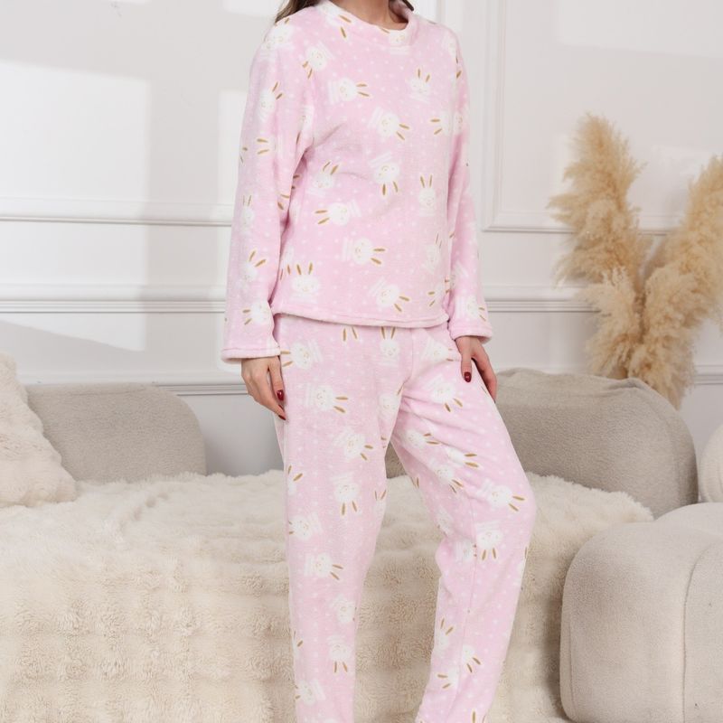 Fornitura speciale transfrontaliera di pigiami invernali in pile corallo europei e americani da donna, nuovi set da salotto larghi e spessi in jacquard per autunno e inverno_voghion.com