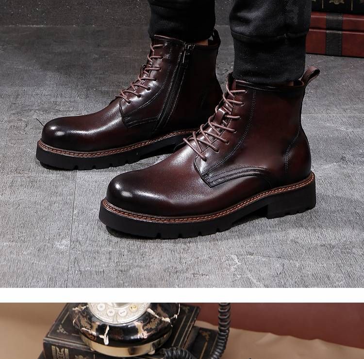 Vintage gewaschenes Pferdeleder Herren Übergröße 47 Herrenstiefel Britischer Stil High Help Stiefel_voghion.com